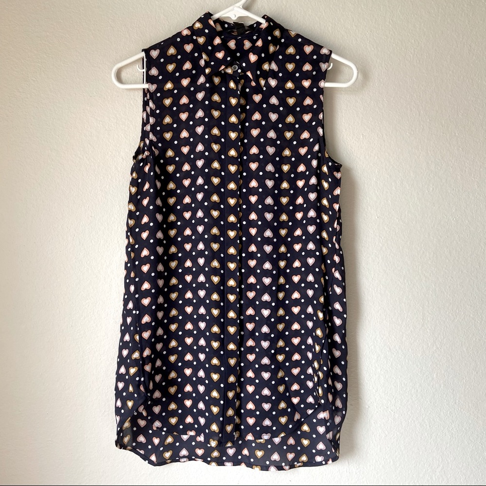 J. Crew Hearts Sleeveless Blouse Heart Navy - Picture 3 of 6